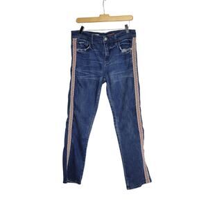 Pilcro Embroidered Side Stripe Slim Boyfriend Crop Distressed Mid Rise Jeans 29